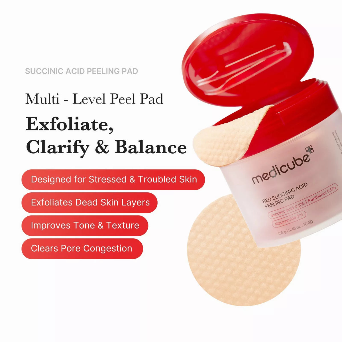 Red Succinic Acid Peeling Pad Medicube