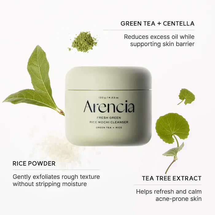 Fresh Green Rice Mochi Foaming Cleanser with Green Tea and Tea Tree for Acne-Prone Skin Arencia