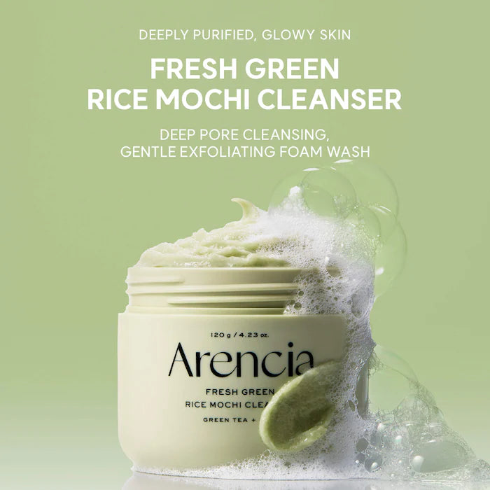 Fresh Green Rice Mochi Foaming Cleanser with Green Tea and Tea Tree for Acne-Prone Skin Arencia